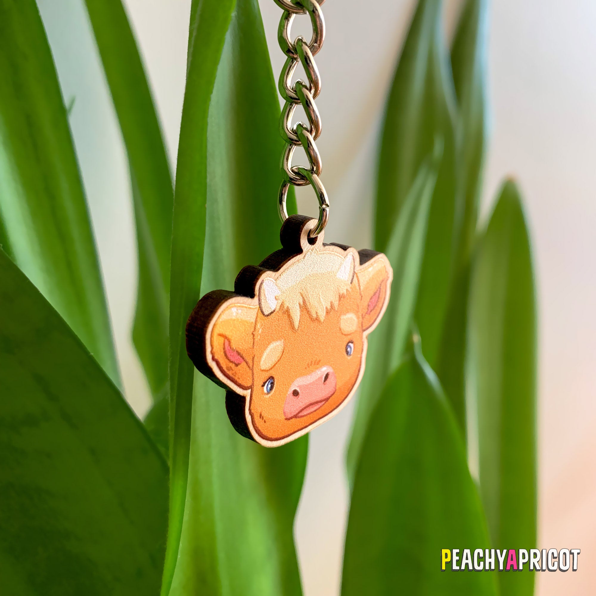 Japanese Watercolor Highland Cow Keychain